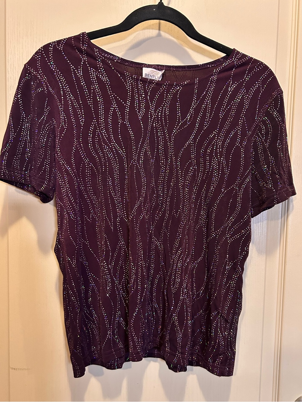 Women's Purple Short Sleeve Embellished Top gorgeous dazzling vintage formal